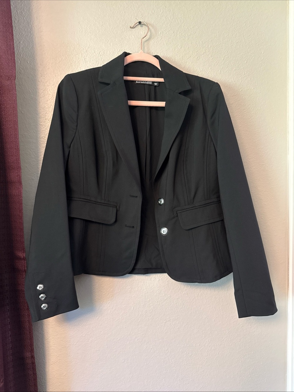 #913 New York And Company Black Double Button Blazer Size 2